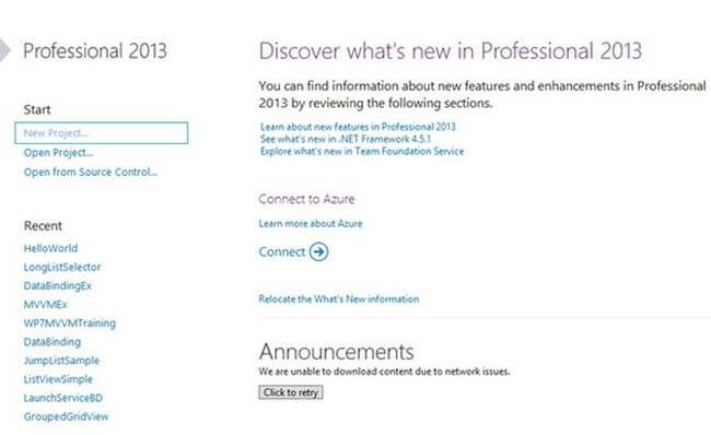 visual studio home page